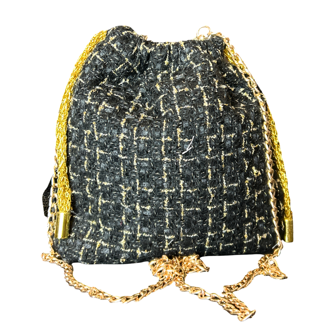 CC Charms Noir Vintage Scarf Drawstring Crossbody Bag