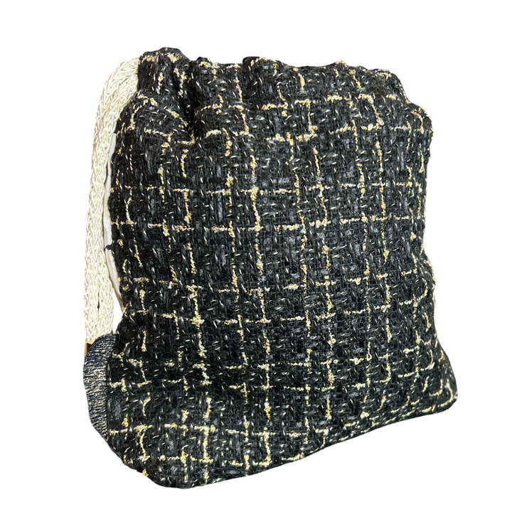 CC Logo Camellia Noir Vintage Scarf Drawstring Crossbody Bag