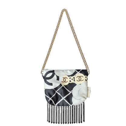 CC Camellia Noir Vintage Scarf Crossbody Bag with Fringe