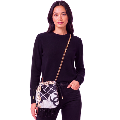 CC Camellia Noir Vintage Scarf Drawstring Crossbody Bag