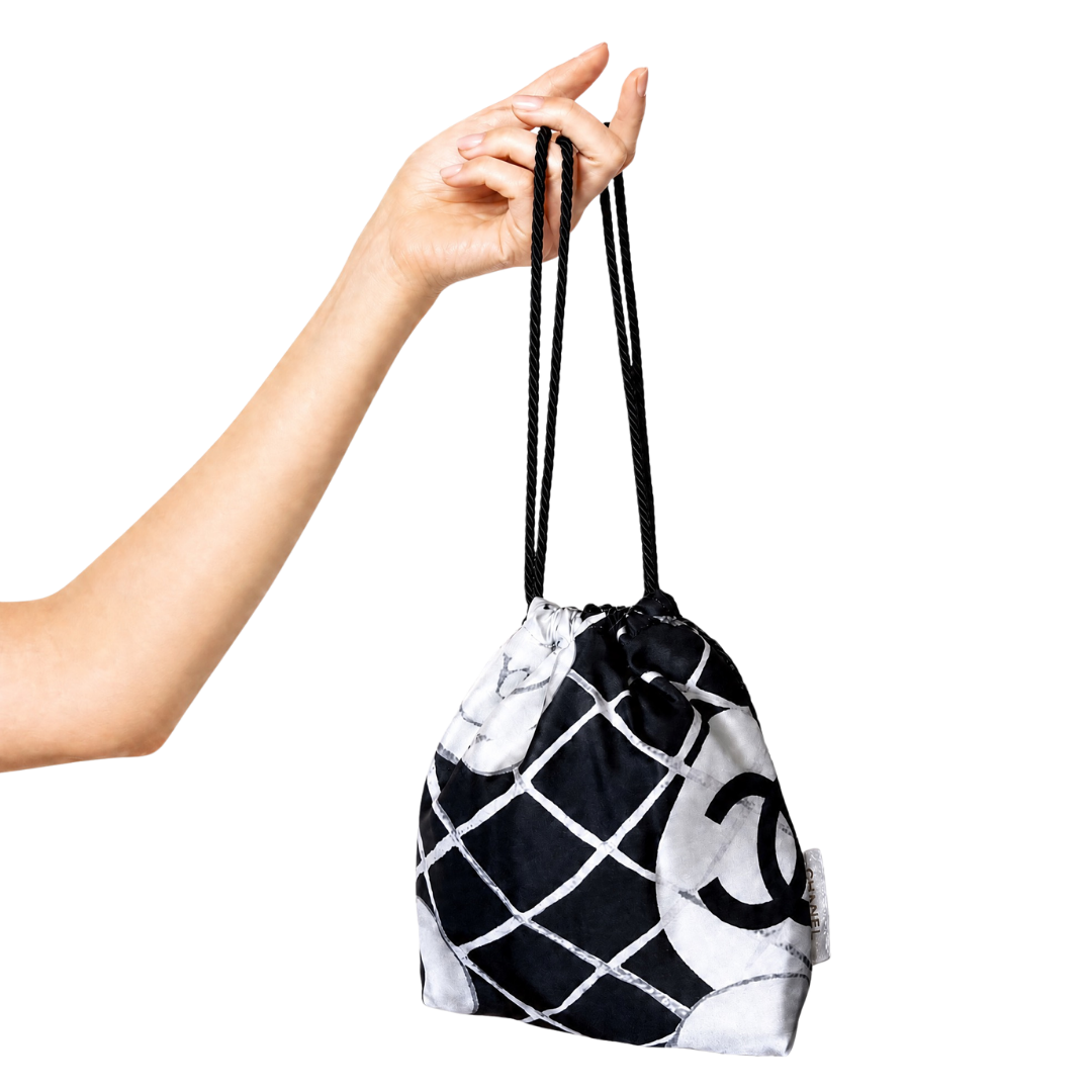 CC Camellia Noir Vintage Scarf Drawstring Crossbody Bag