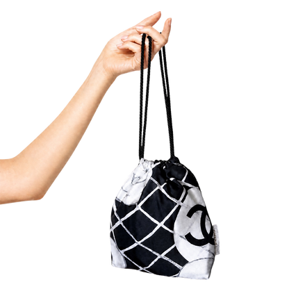 CC Camellia Noir Vintage Scarf Drawstring Crossbody Bag
