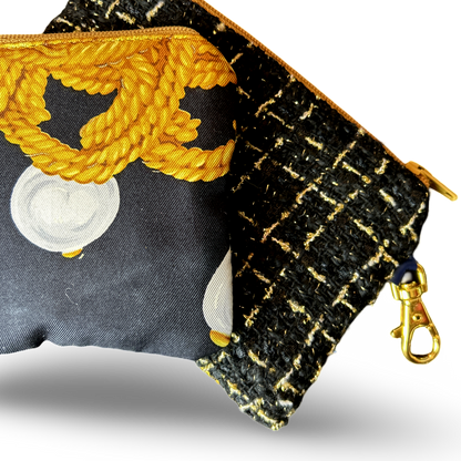 CC Chain Noir Vintage Silk Scarf Coffee Run Keychain Bag