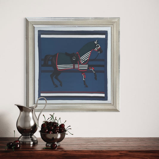 Framed Hermes Scarf Cheval a la Couverture Framed Vintage Silk Scarf 22" Vintage Hermes at Vintage Luxe Up