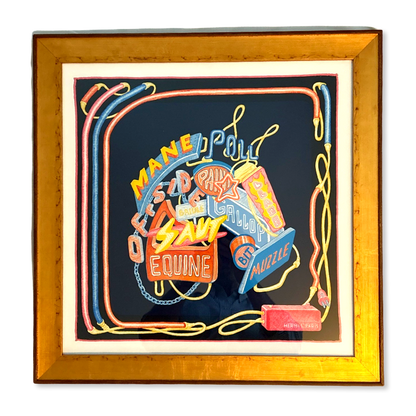 Framed Hermes Scarf Chevaloscope Neon Framed Vintage Silk Scarf 22" Vintage Hermes at Vintage Luxe Up