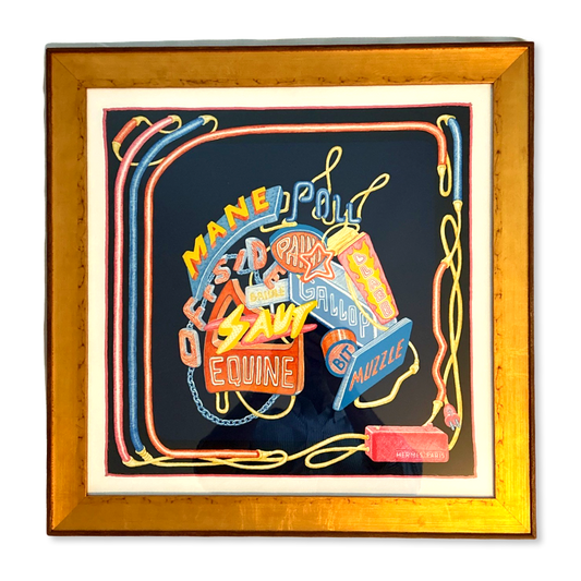 Framed Hermes Scarf Chevaloscope Neon Framed Vintage Silk Scarf 22" Vintage Hermes at Vintage Luxe Up