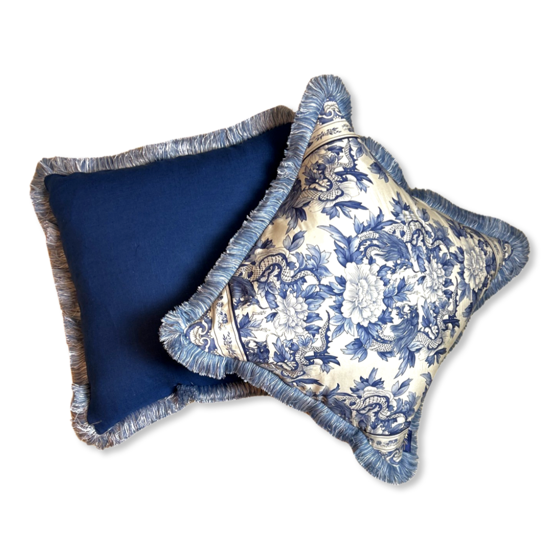 Chinoiserie Dragon Vintage Silk Scarf Pillows 26"