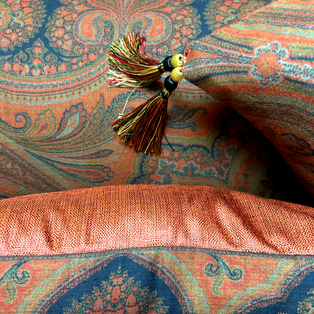 Cinnabar Paisley Vintage Cashmere Scarf Pillows