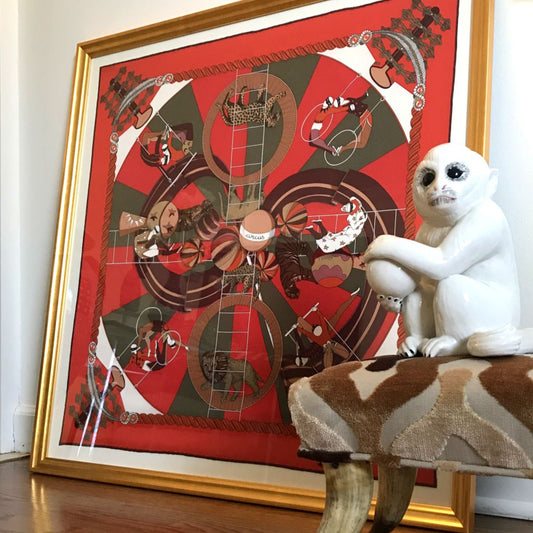 Framed Hermes Scarf Circus Framed Vintage Silk Scarf 32" Vintage Hermes at Vintage Luxe Up