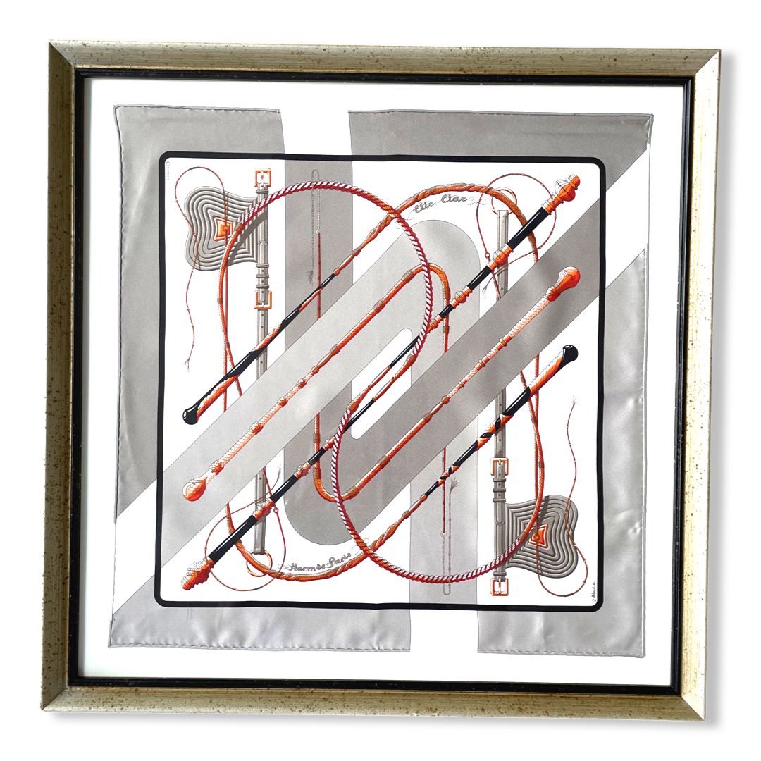 Framed Hermes Scarf Clic Clac Framed Vintage Silk Scarf 20" Vintage Hermes at Vintage Luxe Up