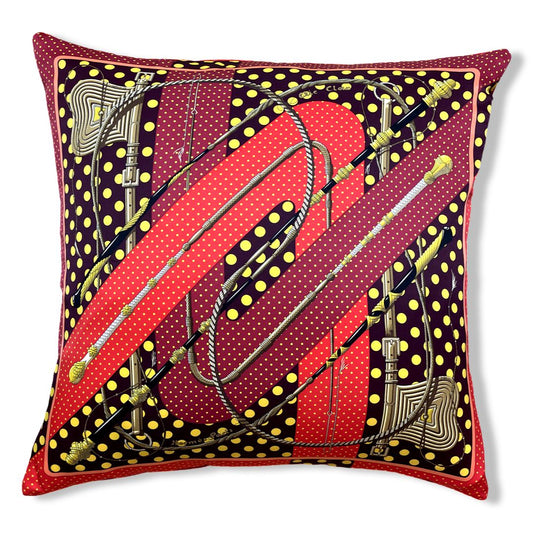 Vintage Hermes Pillow Clic Clac a Pois Vintage Silk Scarf Pillow 28" at Vintage Luxe Up