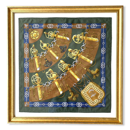 Framed Hermes Scarf Cliquetis Framed Vintage Silk Scarf 20" Vintage Hermes at Vintage Luxe Up