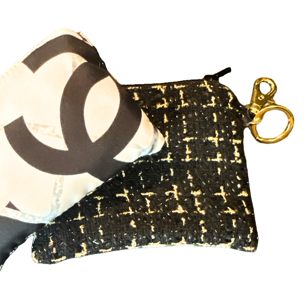 CC Camellia Noir Vintage Silk Scarf Coffee Run Keychain Bag