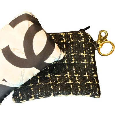 CC Camellia Noir Vintage Silk Scarf Coffee Run Keychain Bag