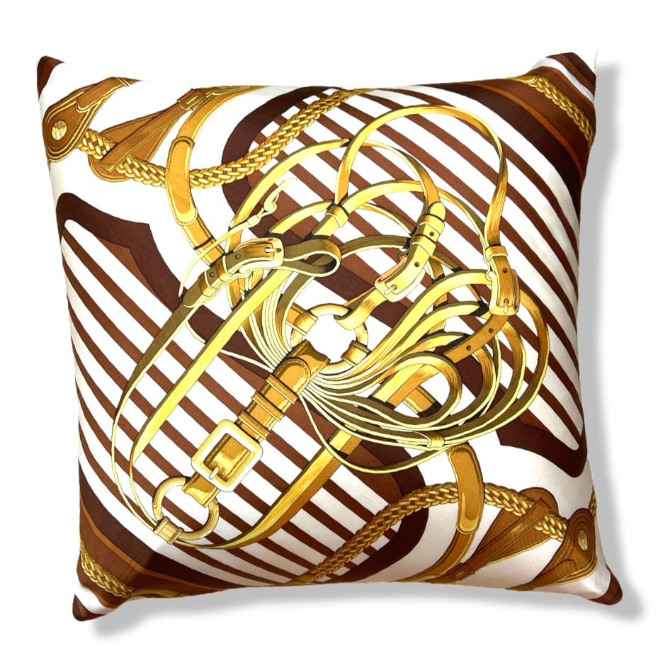 Vintage Hermes Pillow Coaching Vintage Silk Scarf Pillow 26" at Vintage Luxe Up