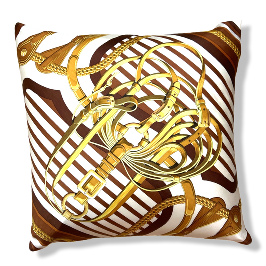 Vintage Hermes Pillow Coaching Vintage Silk Scarf Pillow 26" at Vintage Luxe Up
