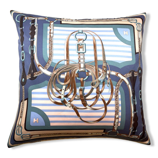 Vintage Hermes Pillow Coaching Vintage Silk Scarf Pillow 28" at Vintage Luxe Up