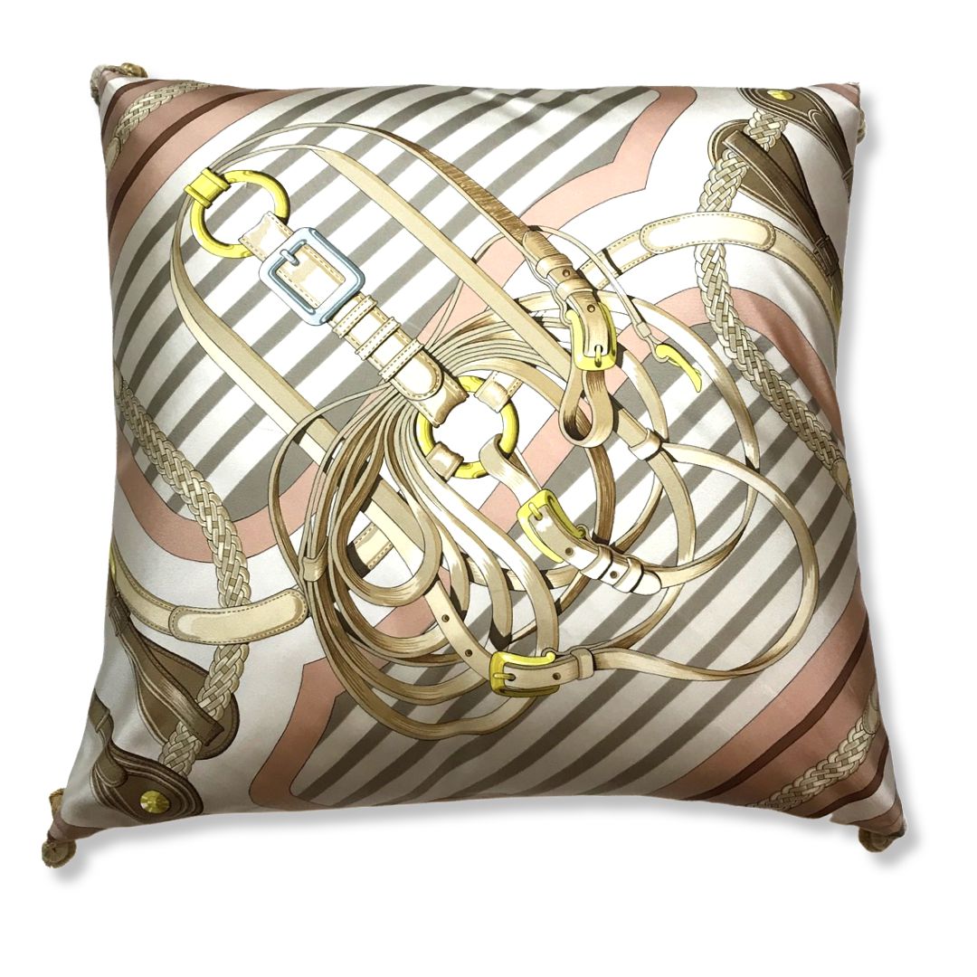 Vintage Hermes Pillow Coaching Vintage Silk Scarf Pillow 28" at Vintage Luxe Up