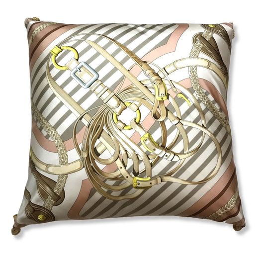 Vintage Hermes Pillow Coaching Vintage Silk Scarf Pillow 28" at Vintage Luxe Up
