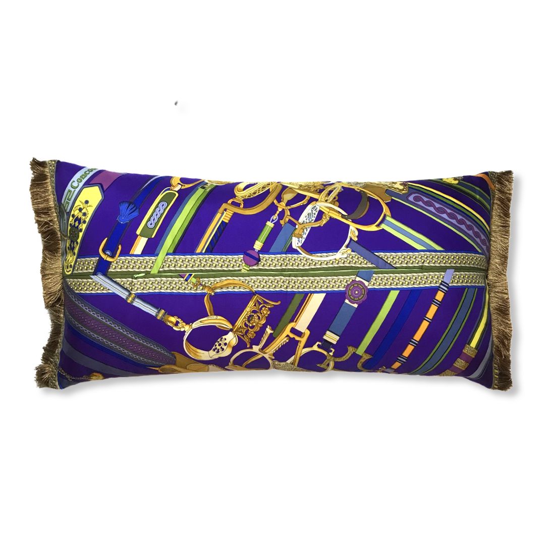 Concours d'Etriers Vintage Silk Scarf Lumbar Pillow 35"