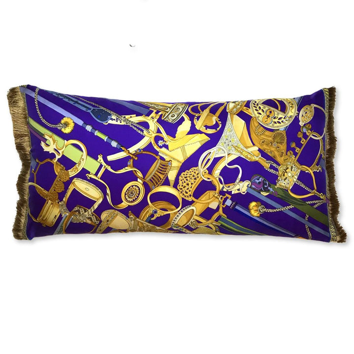 Vintage Hermes Pillow Concours d'Etriers Vintage Silk Scarf Lumbar Pillow 35" at Vintage Luxe Up