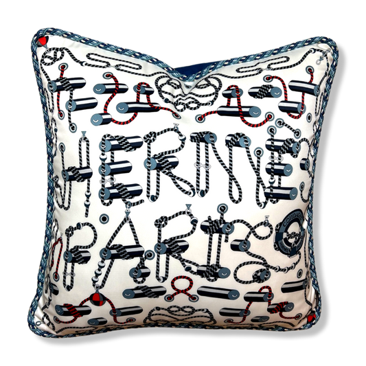 Vintage Hermes Pillow Cordages Blanc Vintage Silk Scarf Pillow 26" at Vintage Luxe Up