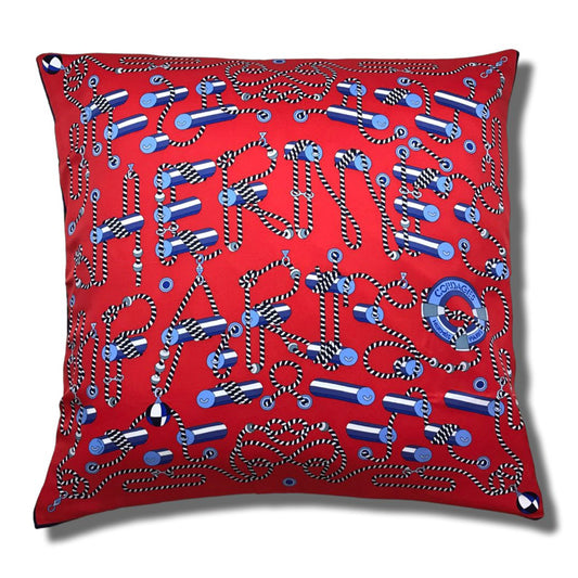 Vintage Hermes Pillow Cordages Vintage Silk Scarf Pillow 26" at Vintage Luxe Up