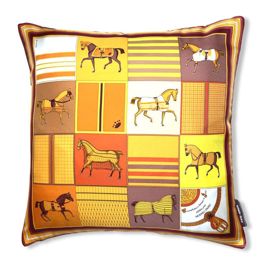 Vintage Hermes Pillow Couvertures Nouvelles Vintage Silk Scarf Pillow 17" at Vintage Luxe Up