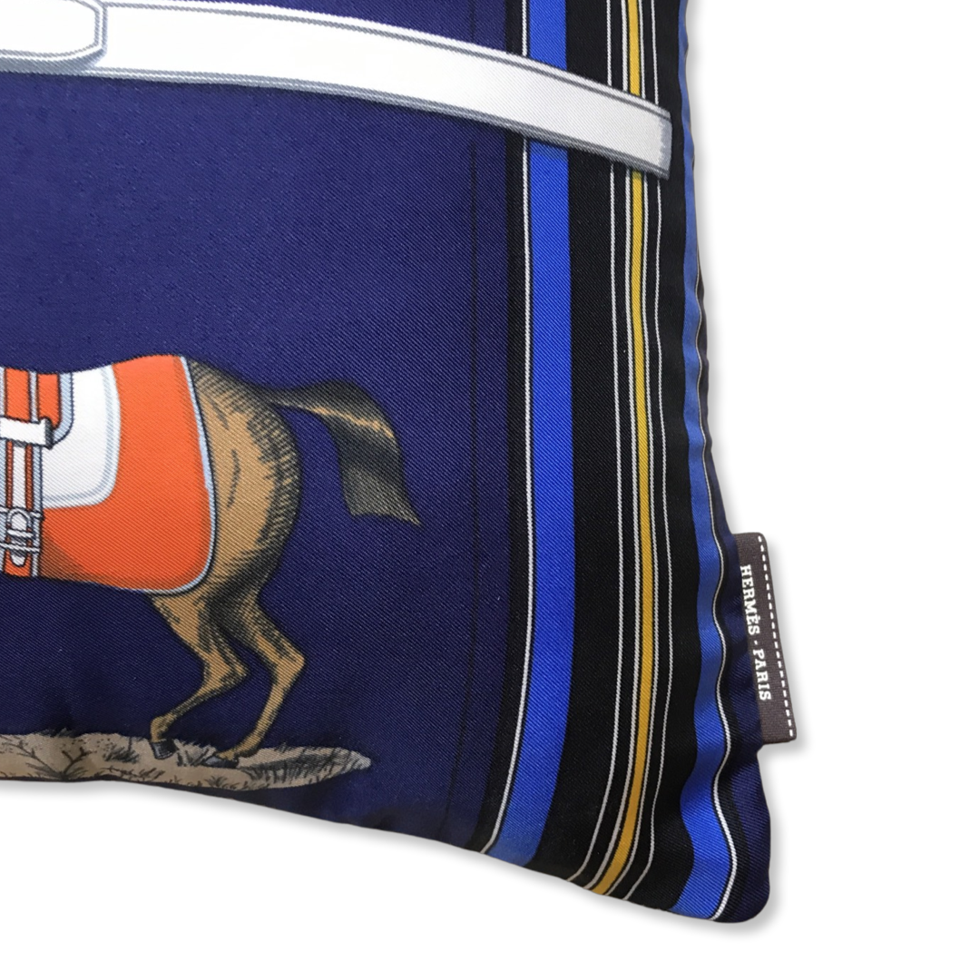Couvertures et Tenues du Jour Blue Vintage Silk Scarf Lumbar Pillow 35"