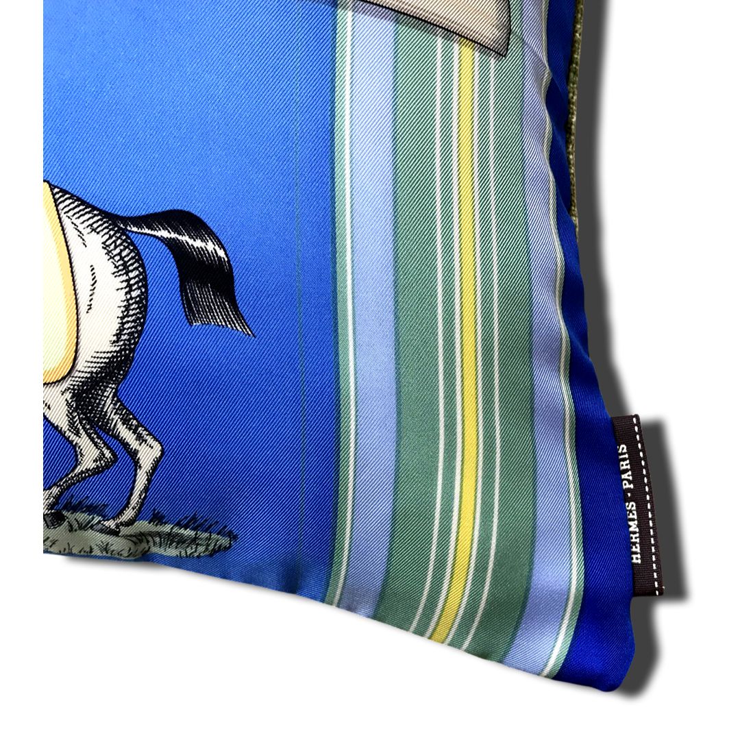Couvertures et Tenues du Jour Blue Vintage Silk Scarf Lumbar Pillow 35"