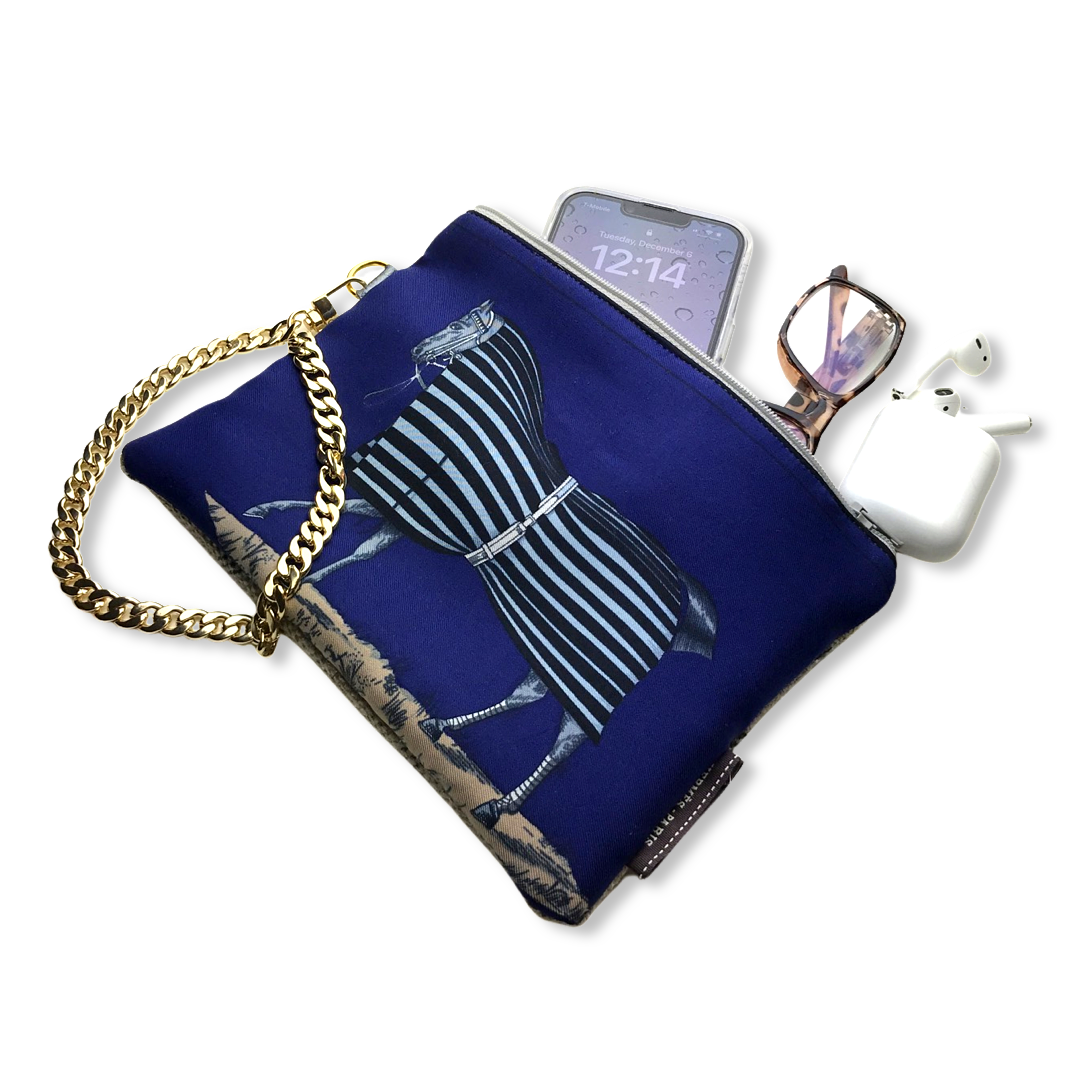 Vintage Hermes Scarf Wristlet Bag Couvertures et Tenues du Jour Blue Vintage Silk Scarf Wristlet Grand Bag at Vintage Luxe Up