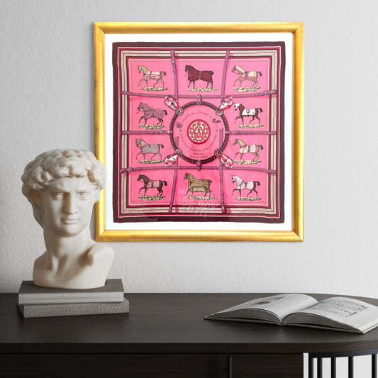 Framed Hermes Scarf Couvertures et Tenues du Jour Framed Vintage Silk Scarf 21" Vintage Hermes at Vintage Luxe Up
