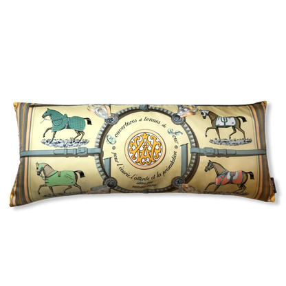 Vintage Hermes Pillow Couvertures et Tenues du Jour Pastel Vintage Silk Scarf Lumbar Pillow 35" at Vintage Luxe Up