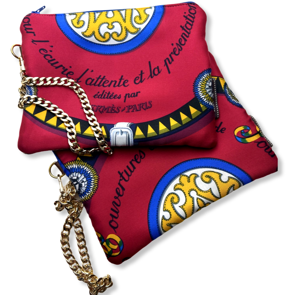 Couvertures et Tenues du Jour Red Vintage Silk Scarf Wristlet Grand Bag