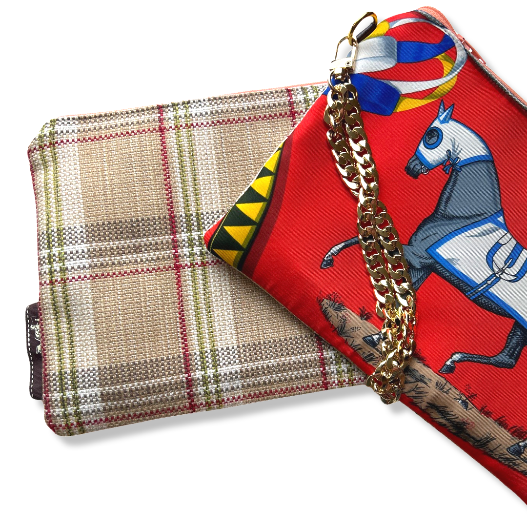Couvertures et Tenues du Jour Red Vintage Silk Scarf Wristlet Grand Bag