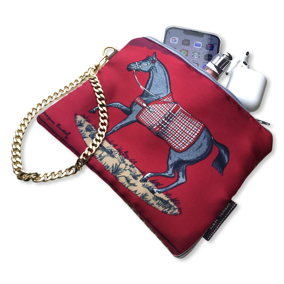 Vintage Hermes Scarf Wristlet Bag Couvertures et Tenues du Jour Red Vintage Silk Scarf Wristlet Grand Bag at Vintage Luxe Up