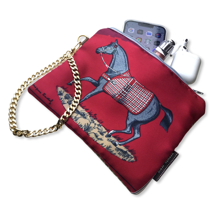 Vintage Hermes Scarf Wristlet Bag Couvertures et Tenues du Jour Red Vintage Silk Scarf Wristlet Grand Bag at Vintage Luxe Up