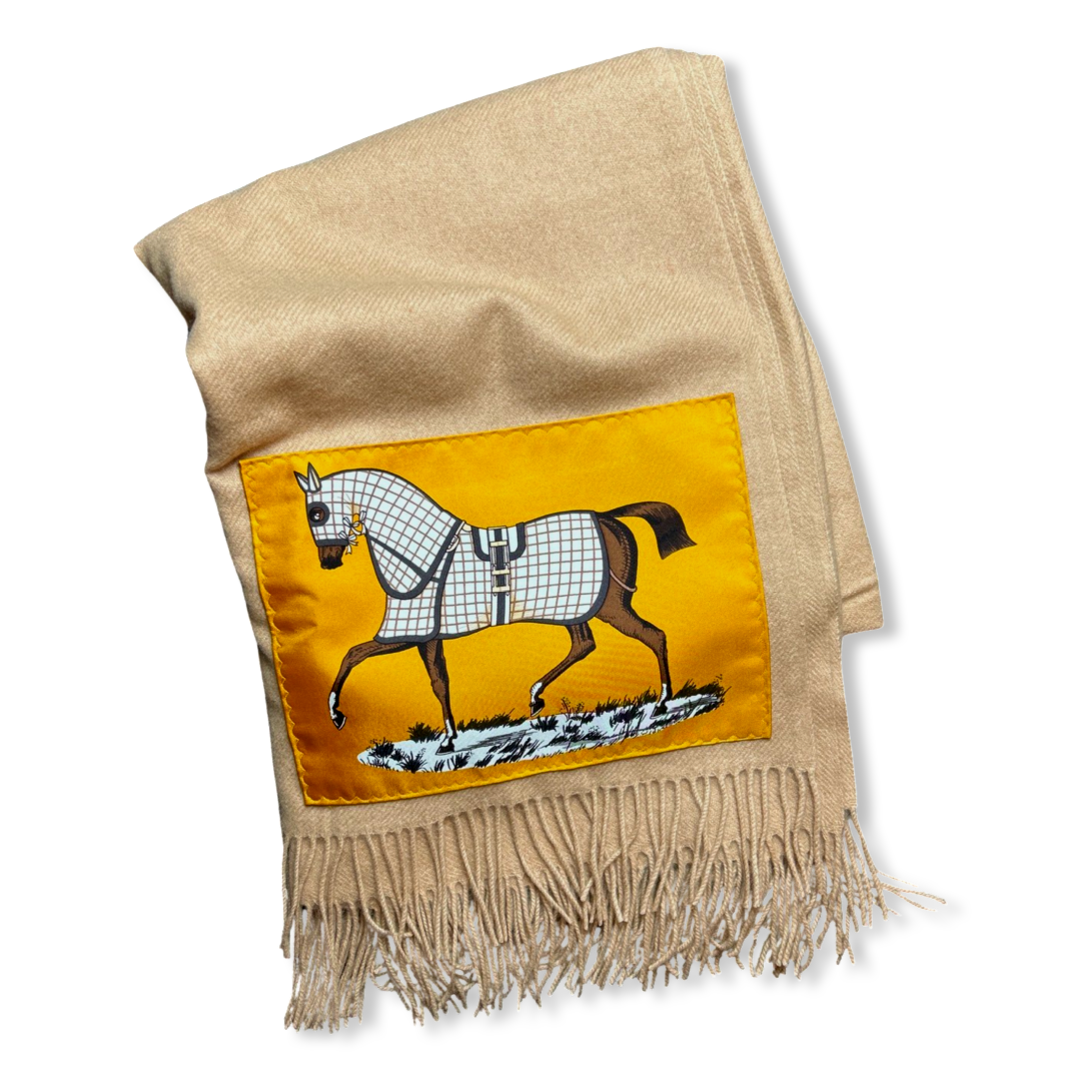 Vintage Hermes Blanket Couvertures et Tenues du Jour Vintage Silk Scarf & Cashmere Throw Blanket at Vintage Luxe Up