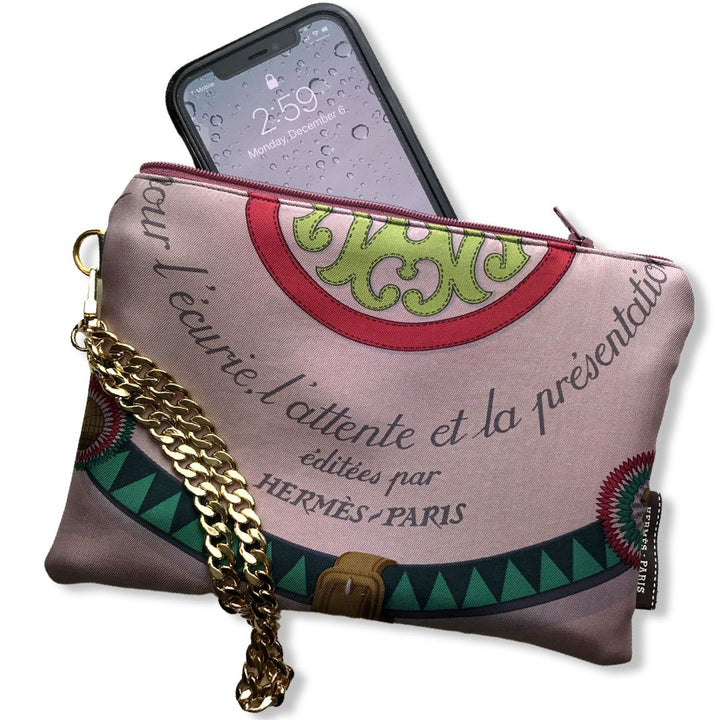 Vintage Hermes Scarf Wristlet Bag Couvertures et Tenues du Jour Pink Vintage Silk Scarf Wristlet Bags at Vintage Luxe Up