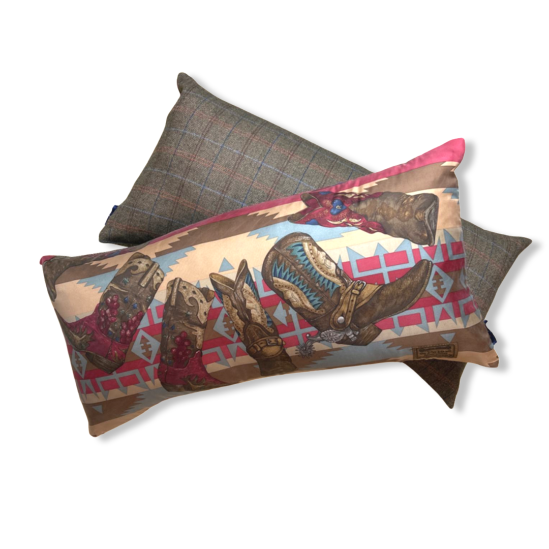 Vintage Ralph Lauren Pillow Cowboy Boots Vintage Silk Scarf Pillows 35" at Vintage Luxe Up