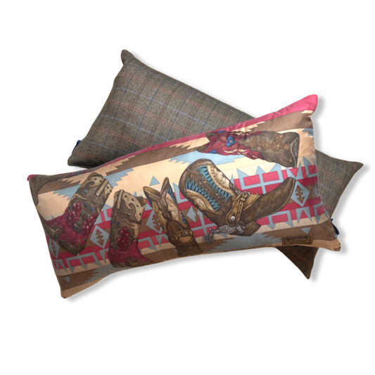 Vintage Ralph Lauren Pillow Cowboy Boots Vintage Silk Scarf Pillows 35" at Vintage Luxe Up