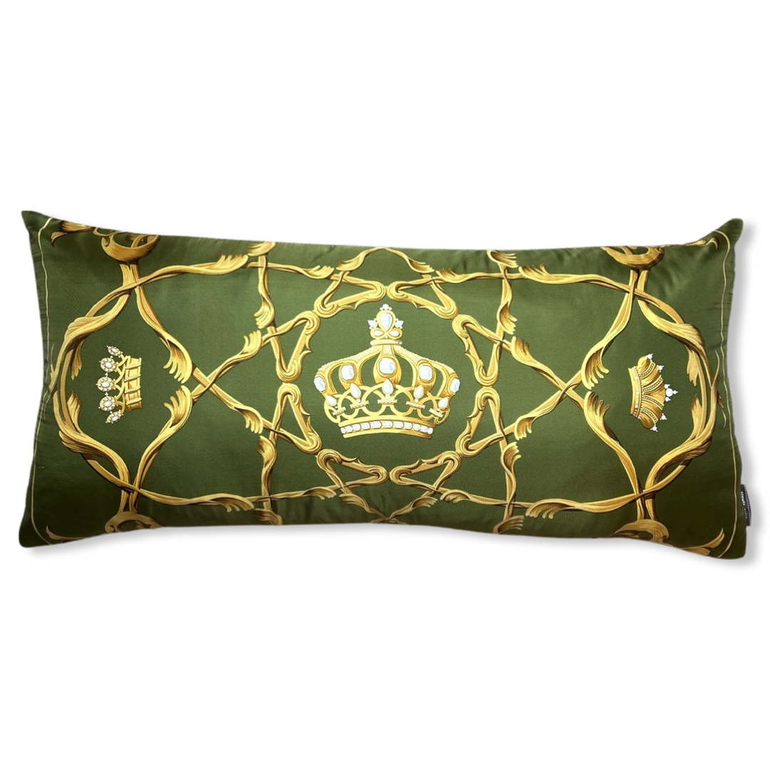 Crown Vintage Silk Scarf Lumbar Pillow 35"