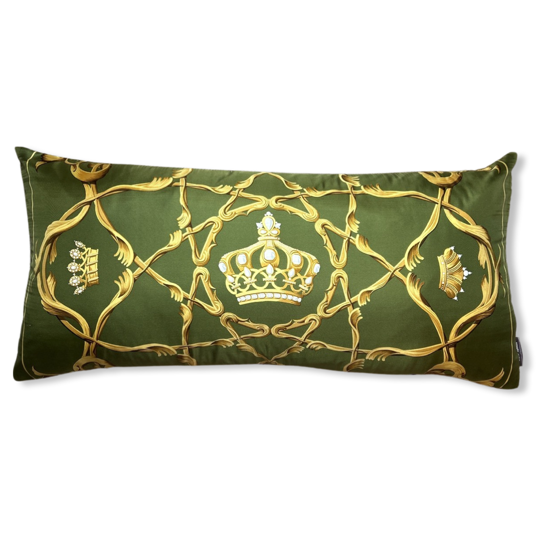 Vintage Hermes Pillow Crown Vintage Silk Scarf Lumbar Pillow 35" at Vintage Luxe Up