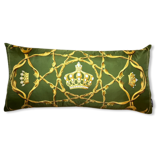 Vintage Hermes Pillow Crown Vintage Silk Scarf Lumbar Pillow 35" at Vintage Luxe Up