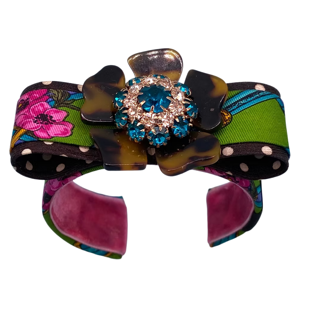 Flower Vintage Silk Necktie Cuff Bracelet