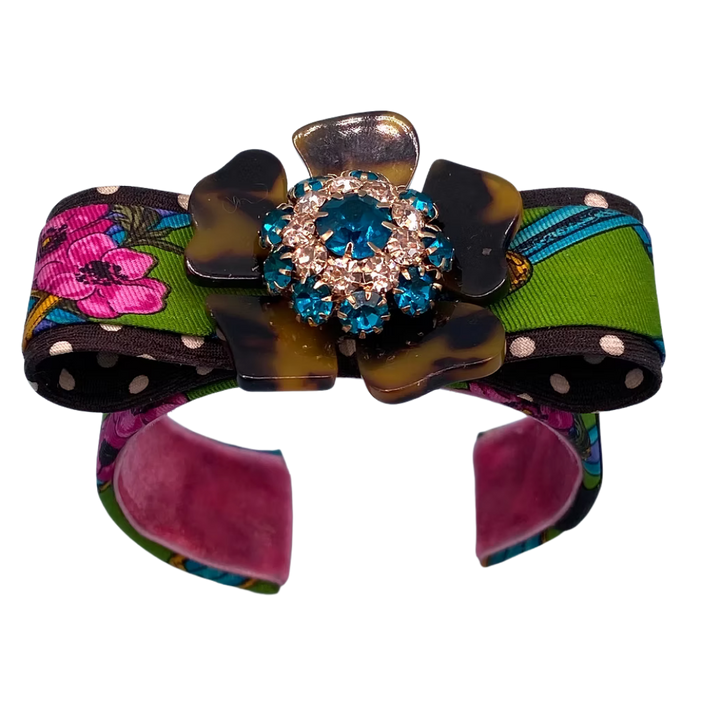 Flower Vintage Silk Necktie Cuff Bracelet