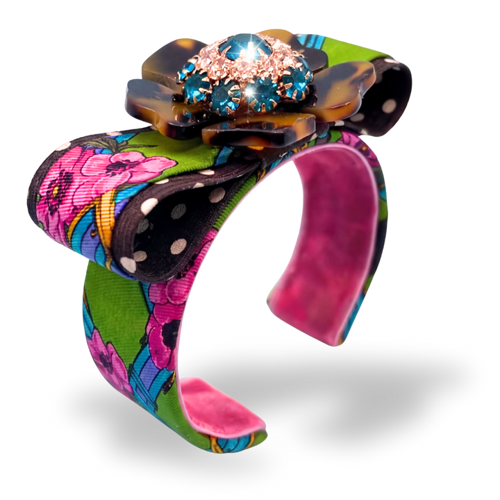 Flower Vintage Silk Necktie Cuff Bracelet