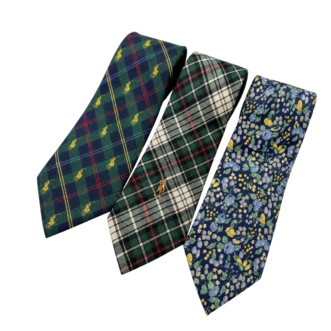 Tartan Patchwork Horse Coin Vintage Silk Necktie Cuff Bracelet
