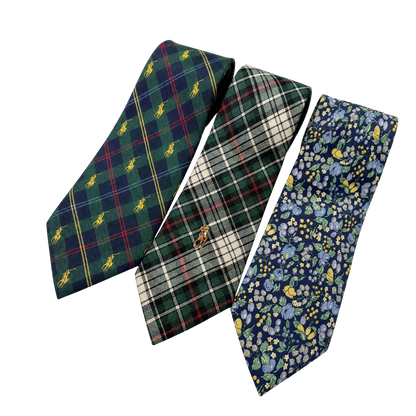 Tartan Patchwork Horse Coin Vintage Silk Necktie Cuff Bracelet