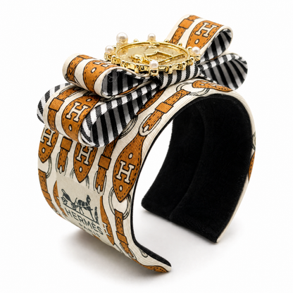 H Strap Horse Coin Vintage Silk Necktie Cuff Bracelet
